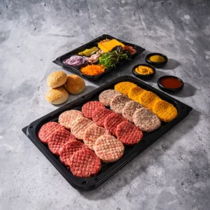 Hamburgerparty (Hamburgers, broodjes, garnituur&sausjes)